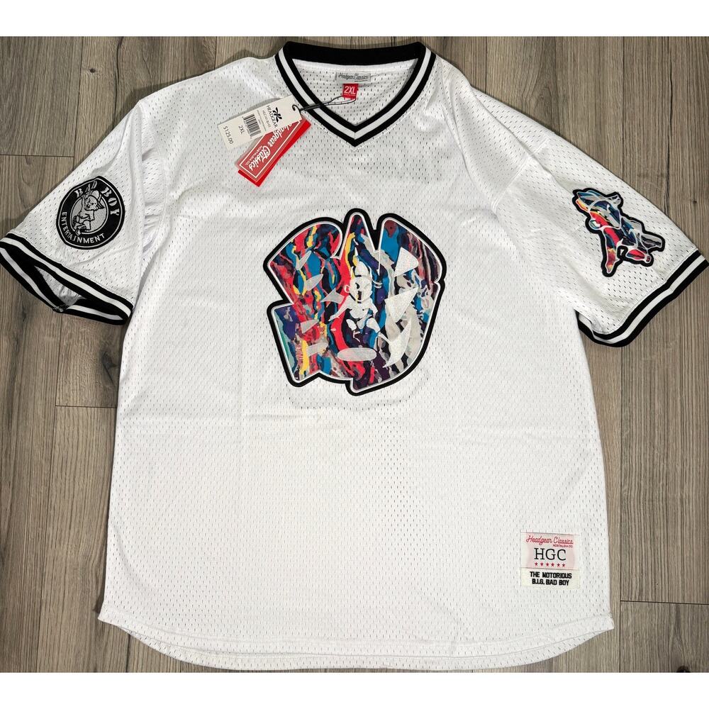 Headgear Classics Notorious B.I.G. Bad Boy Biggie Baseball Jersey White  Big 2XL